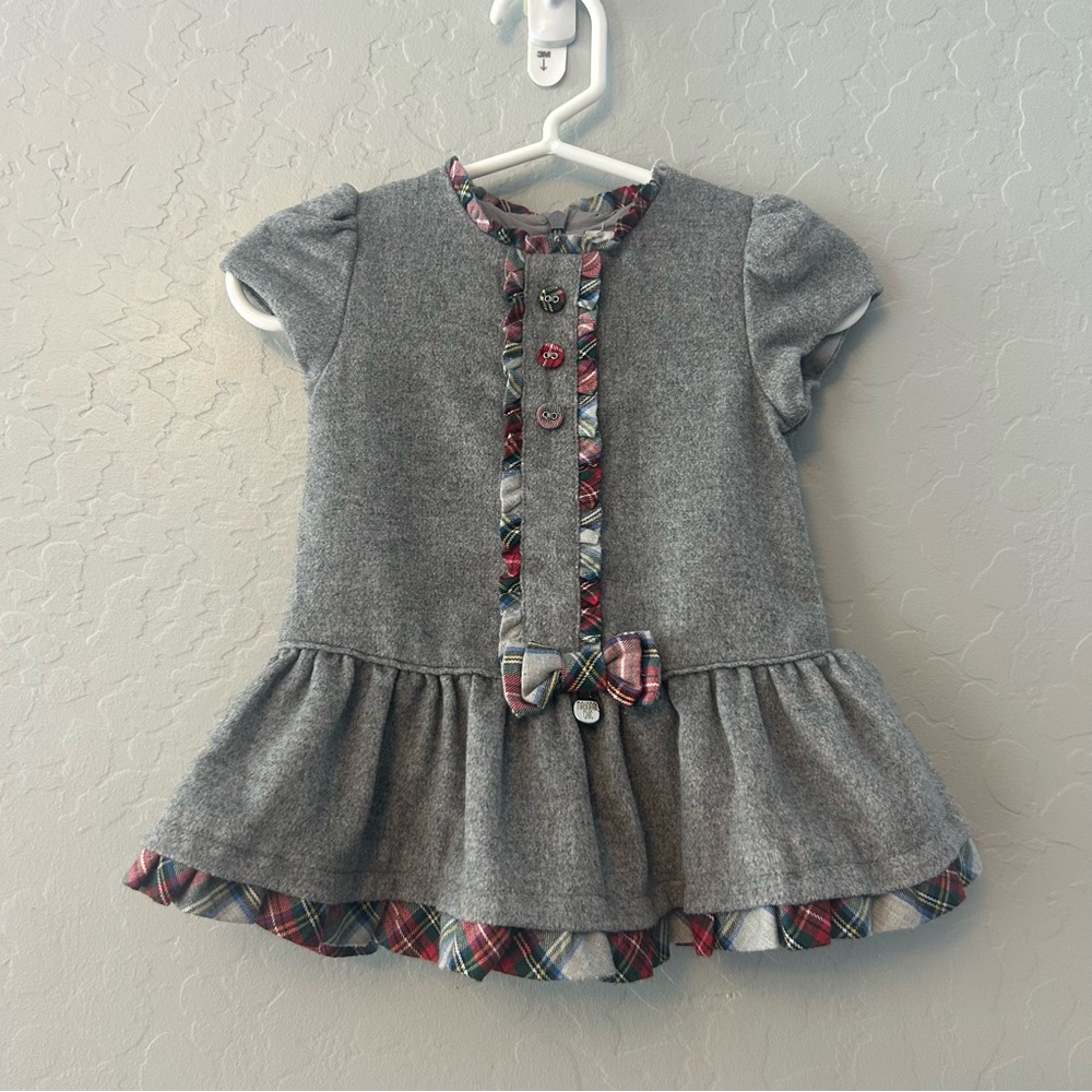 Mayoral Chic gray and plaid wool blend dress size 3 months 62 CM